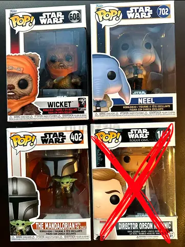 Set of 3 Star Wars Funko Pop! Figures — Wicket, Neel, The Mandalorian