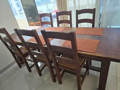 Solid Wood 6-Seater Dining Table with Chairs