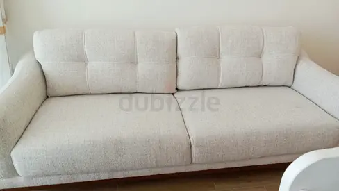 Light Beige 3-Seater Fabric Sofa - Good Condition