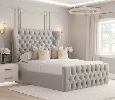 Headboard Designe king size fully customisable bedframe in soft Fabric storage can be installed