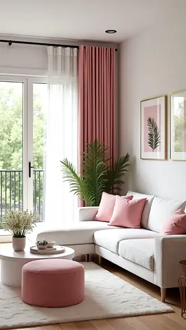 Modern White L-Shaped Sectional Sofa with Pink Cushions