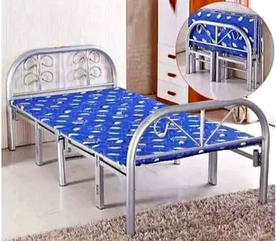 Foldable Single Metal Bed Frame with Mattress - Compact Guest/Student Bed
