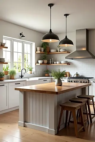 Solid wood kitchen island with breakfast bar - light oak top