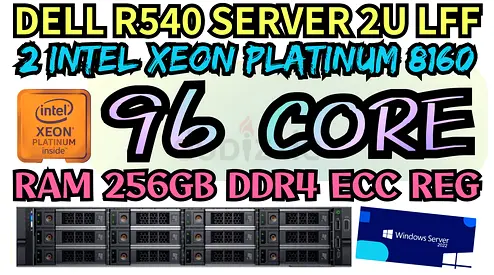 DELL R540XD SERVER LFF 256GB RAM DDR4 96 CORE 2 INTEL XEON PLATINUM 8160 SSD 2TB HARD DRIVE 24TB SAS