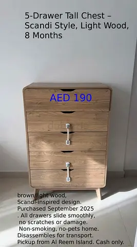 Chest of 5 Drawers cabinet — Scandi Light Wood, 8 Months