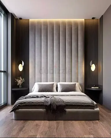 Modern Upholstered King Bed with Tall Padded Headboard