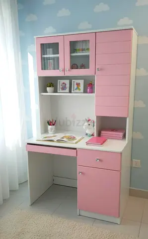 Pink Childrens Study Desk with Hutch and Storage