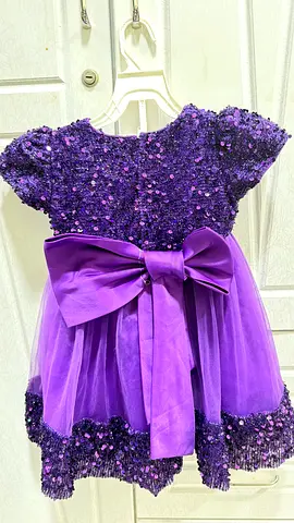 Purple Sequin Tulle Girls Party Dress with Bow (Size 1-2 years )