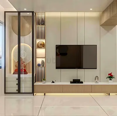 Modern built-in TV entertainment wall unit with display cabinet