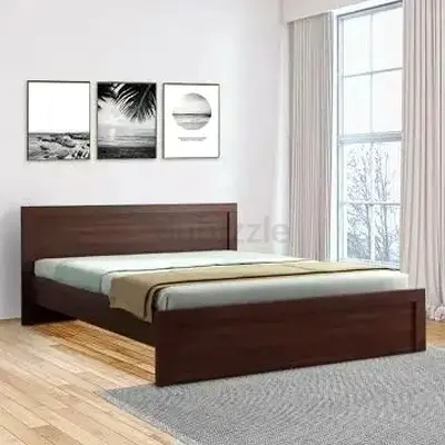 Wooden Double Bed Frame with Headboard and Footboard - Dark Brown