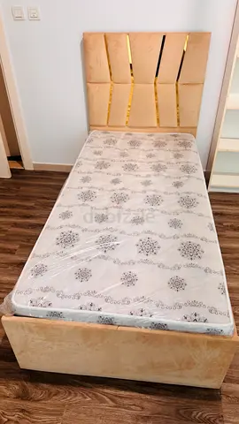 2-Single Beds with Padded Headboards and Mattresses - Beige