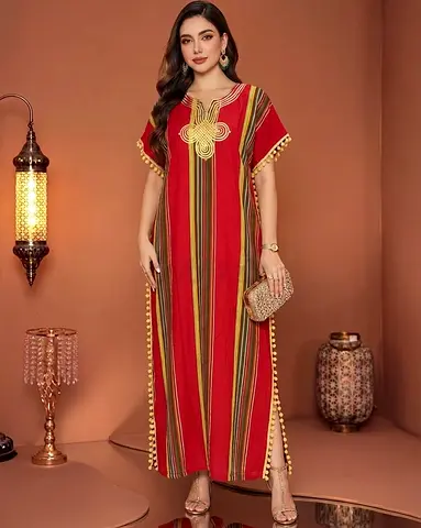 Red Striped Kaftan Dress — Comfortable Traditional Wear