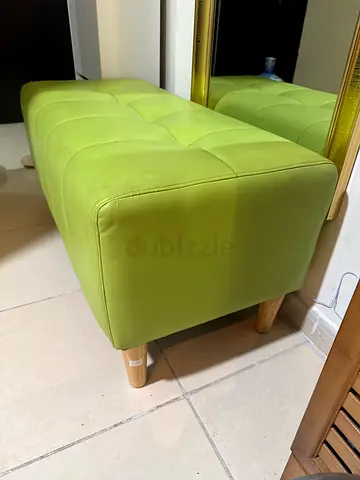 Green Upholstered Bench/Ottoman with Wooden Legs
