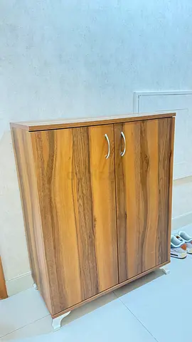 Compact Wooden Shoe Cabinet with Double Doors - Good Condition