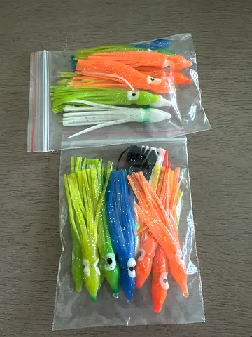 Pack of soft plastic squid/prawn fishing lures - mixed colors