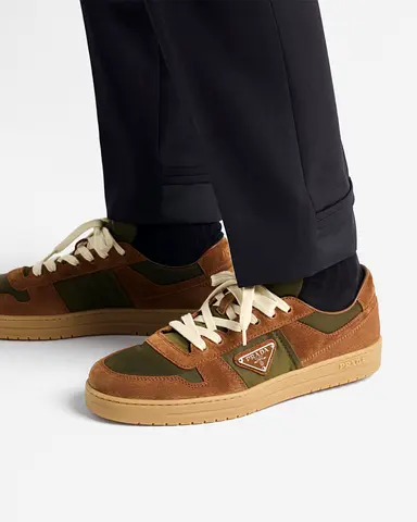 PRADA Cocoa Brown/Moss Green Downtown Re-Nylon and Suede Sneakers. 40,5 NEW
