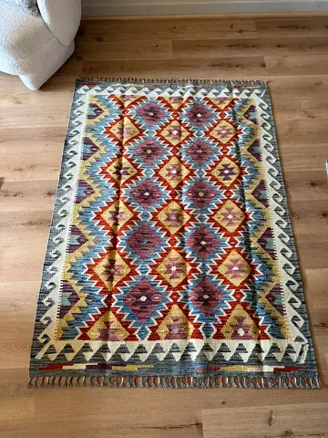 Authentic Handmade Turkish Kilim Rug – All-Over Diamond Pattern, Vibrant Multicolour