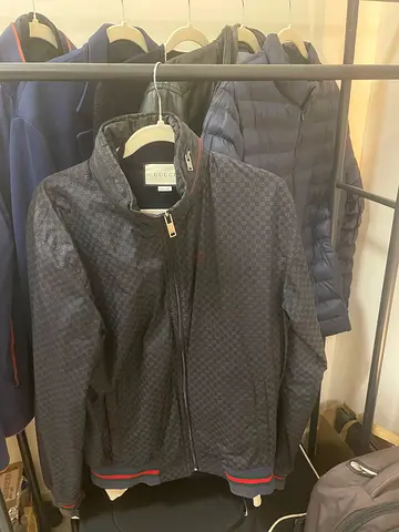 Authentic Gucci blue GG monogram bomber Jacket