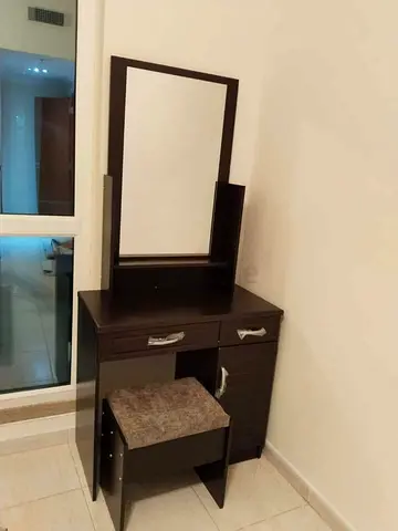 Dark Wood Dressing Table with Mirror and Stool - Good Condition