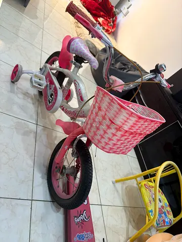 Childrens Pink Bicycle with Training Wheels and Front Basket