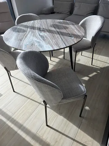 Set of 4 Modern Grey Fabric Dining Chairs with Metal Legs