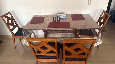 Wooden 4-Seater Dining Table with Chairs - Good Condition