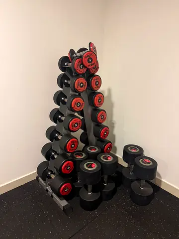 Set of Adjustable Rubber-Coated Dumbbells with Rack (Various Weights)