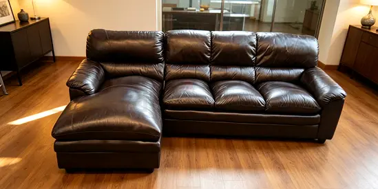 Brown leather 3-seater sectional sofa with left chaise - good condition