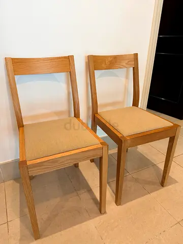 Pair of Solid Natural Wood Dining Chairs