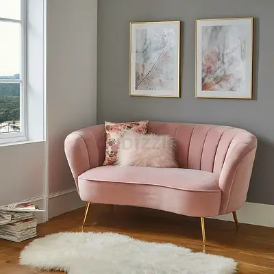 Modern Pink Velvet Loveseat with Gold Legs