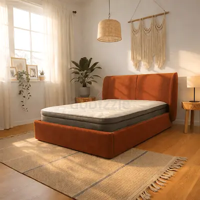 Terracotta boucle soft wings king storage bed