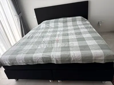 King-size fabric bed with headboard - good condition
