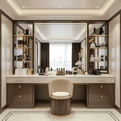 Elegant Marble-Top Vanity Dressing Table with Mirror and Stool