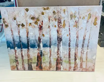Textured Birch Trees Landscape Painting (Canvas) - Neutral Tones
