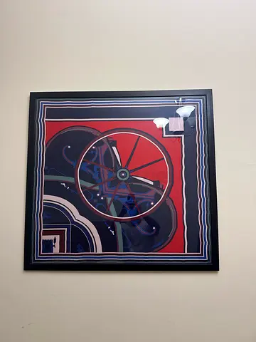 Framed Hermès scarf Decorative Art Print with Wheel Motif