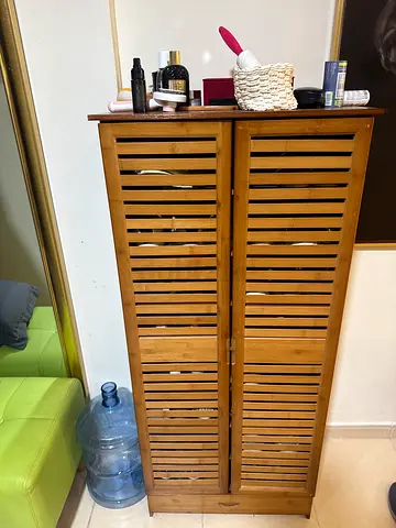 Wooden Slatted Storage Cabinet / Wardrobe - Good Condition