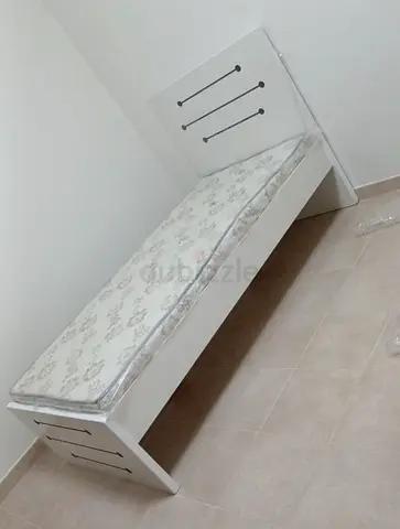Single White Wooden Bed with Mattress - Good Condition