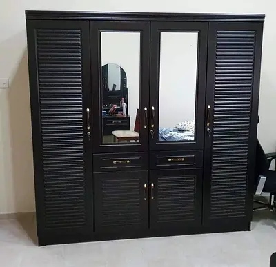 Dark Wood 6-Door Wardrobe with Mirrors - Good Condition
