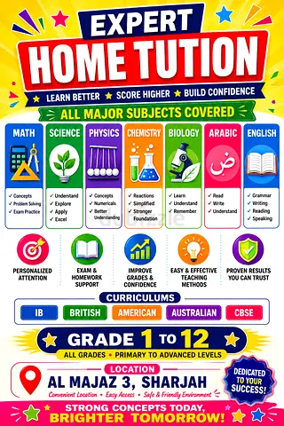 Math | Science | Arabic | English
🎓 IB • British • American • Australian • CBSE Curriculum-Tuitions
