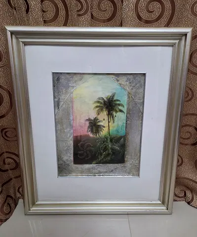 Framed Palm Tree Artwork with Silver Frame