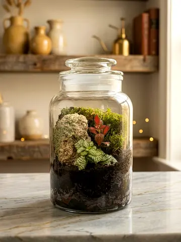 Handmade Glass Terrarium with Live Moss and Plants