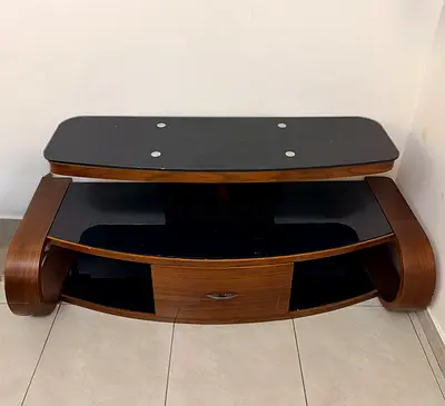 Wooden TV Stand / Entertainment Unit with Glass Shelves