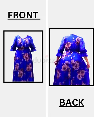 Blue Floral Maxi Dress with Puff Sleeves - Size Approx L/Xxl/3XL (WEIGHT : 70-95 KG)
