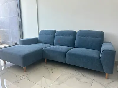 Blue 3-Seater L-Shaped Sofa with Chaise - Good Condition