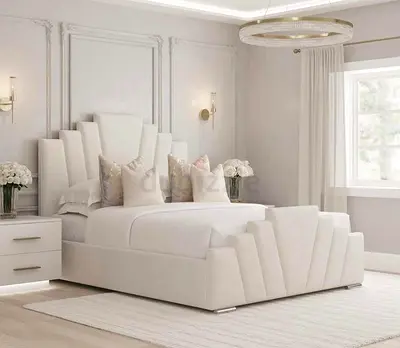 Modern Bedframe stylish design fully customisable Queen size in soft Fabric storage can be install