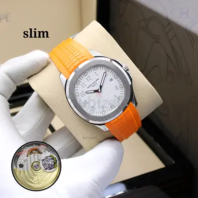 Patek Philippe-style Orange Rubber Strap Mens Super Master Copy  Watch - Slim Case
