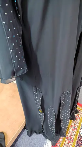 Black Abaya with Polka Dot Sleeve and Hem Details