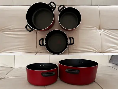 Set of 3 Non-Stick Cooking Pots with Glass Lids - Good Condition