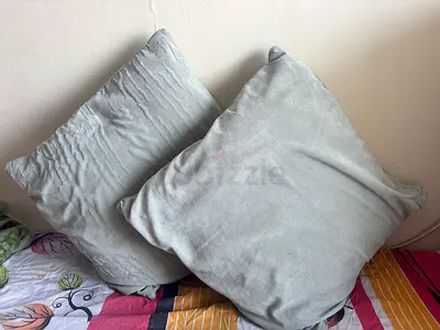 Set of 2 light green square throw cushions - good condition