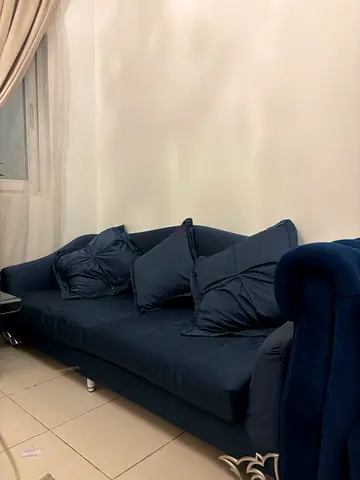 2 Dark blue 3-seater sofa with cushions - good condition